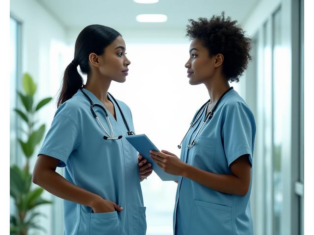 Healthcare professionals discussing patient data on a tablet in a modern clinic