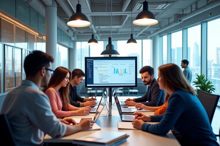 Innovative technology startup team collaborating in a modern office