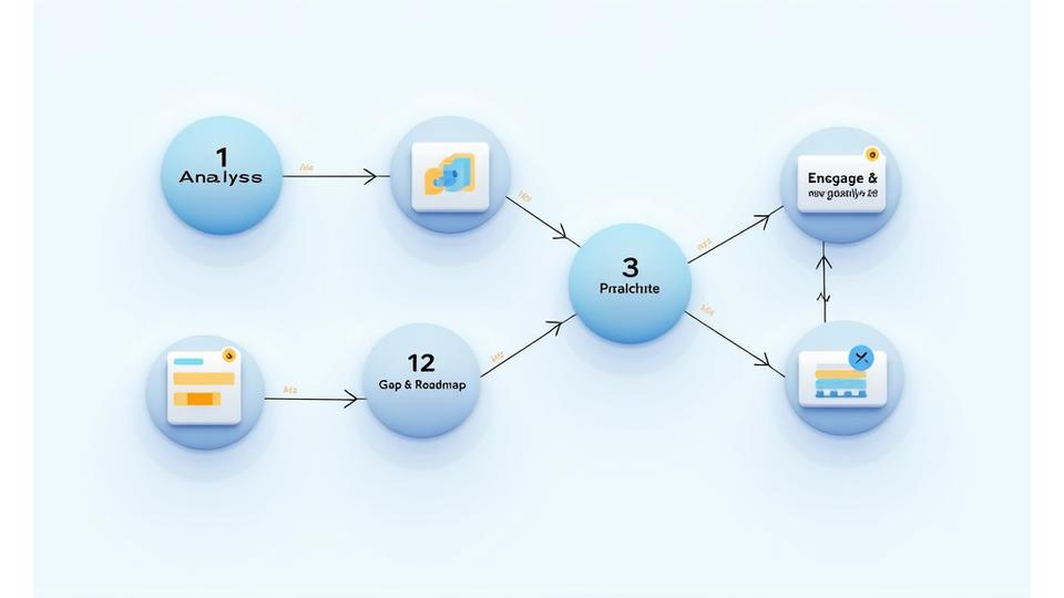 Six-phase organizational restructuring methodology flow diagram
