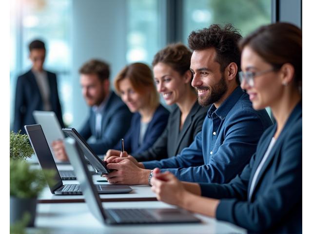 Diverse team collaborating virtually on a complex project, showing successful remote change management.